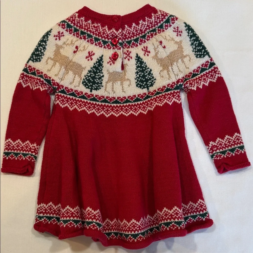 Adorable Tahari Red and Cream Knit Christmas Dress Christmas Trees Reindeer 0-3m